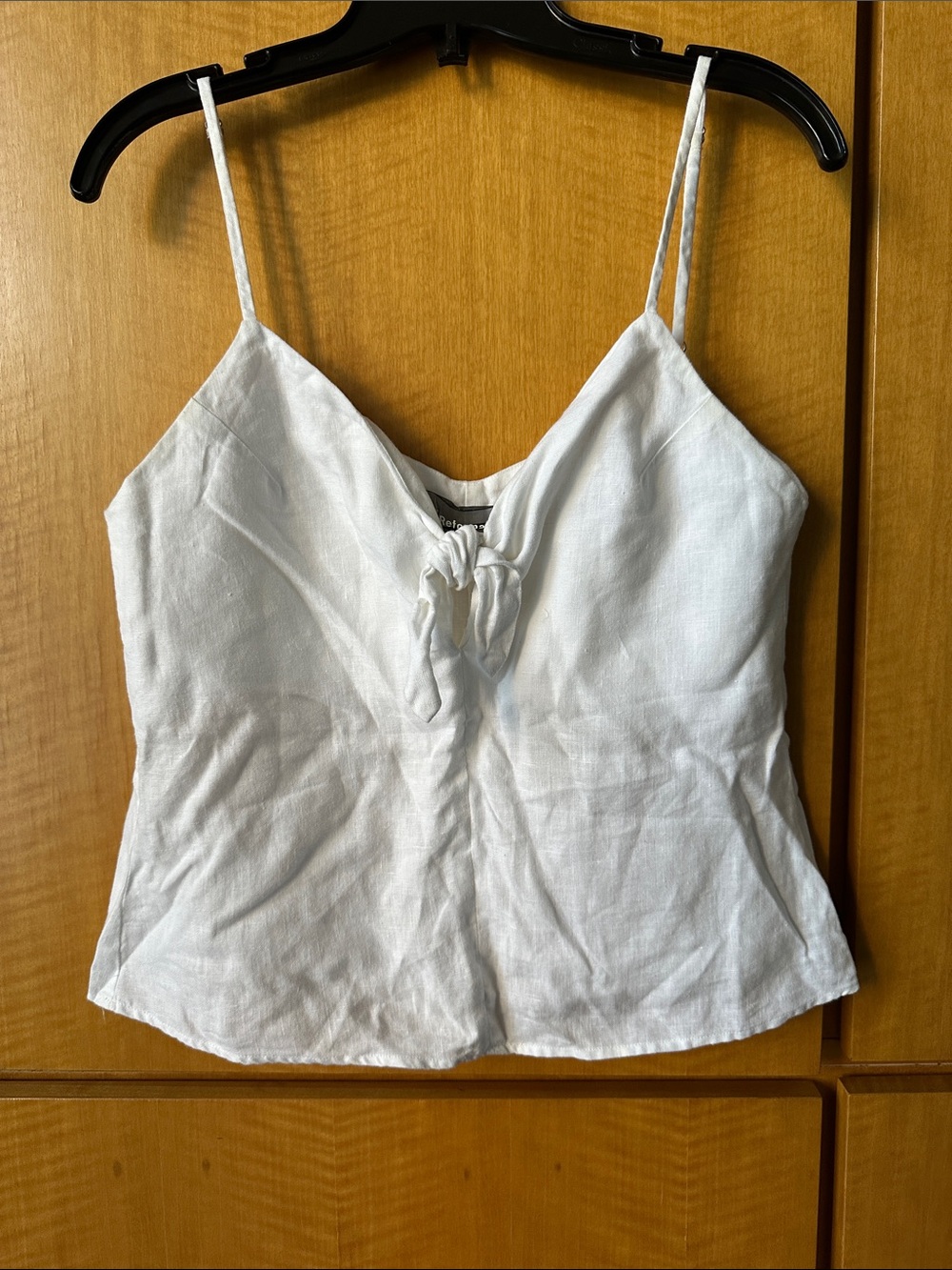 Reformation White Linen Knot-Front Linen Cami